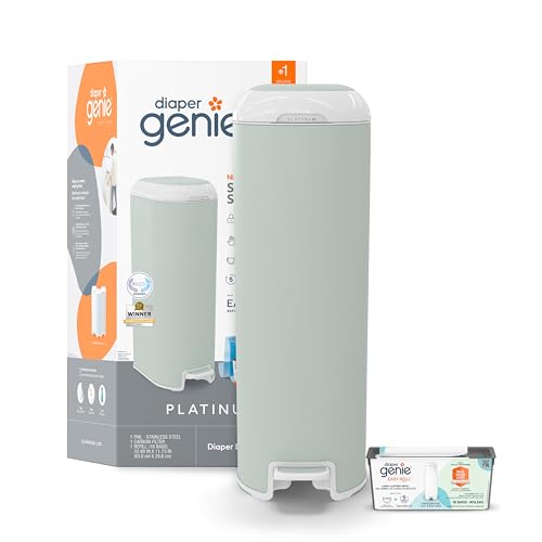Diaper Genie Platinum Pail Green front view