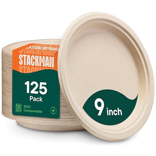 Stack Man 125-pack 9 inch compostable plates