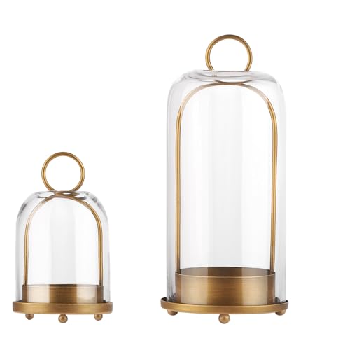 Generic brass metal candle holder set with glass domes