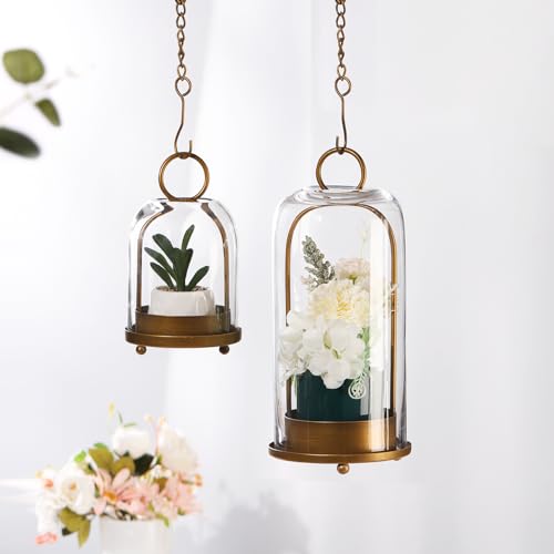 Set of two metal and glass holders in brass finish