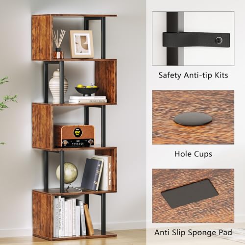 Side profile of the 6 Tier S-shaped bookcase