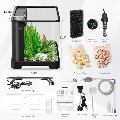 Side profile of the clear eWonLife desktop fish tank
