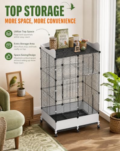 Bird cage with top storage shelf
