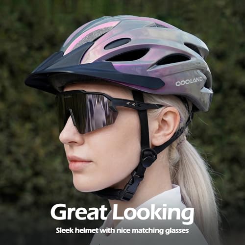 Side view of Odoland cycling helmet with sunglasses
