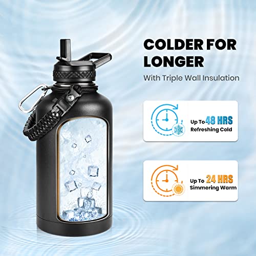 Side profile of RAYMYLO 64 oz stainless steel bottle