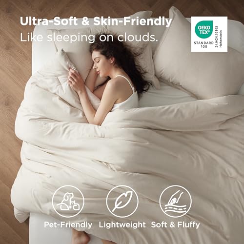 Beige Melange comforter folded on bed