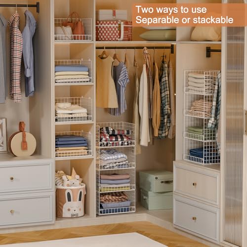 Front view of white iron mesh closet storage unit