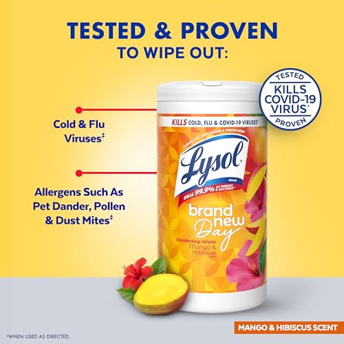 Lysol Mango cleaning wipes packaging label detail