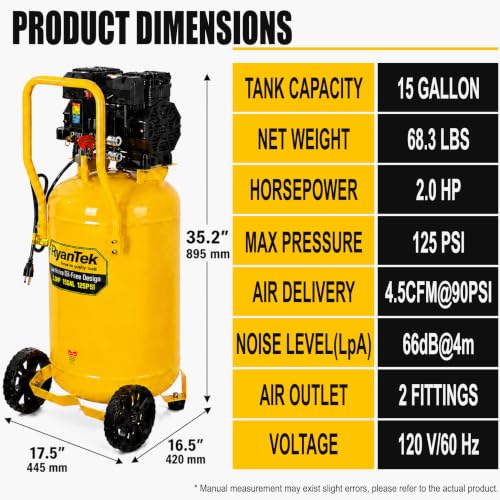RyanTek 2HP compressor vertical tank profile