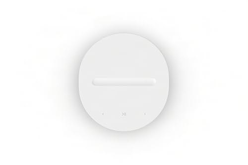 Angled view of white compact speaker
