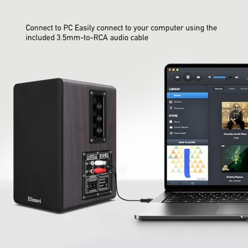 Elimavi speakers showing RCA wired connection