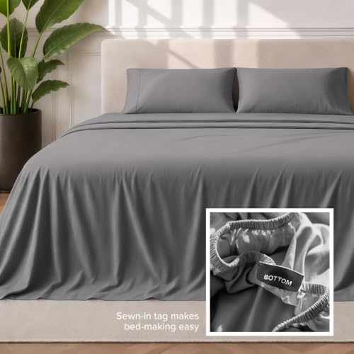 Bed made with Bare Home Grey sheet set