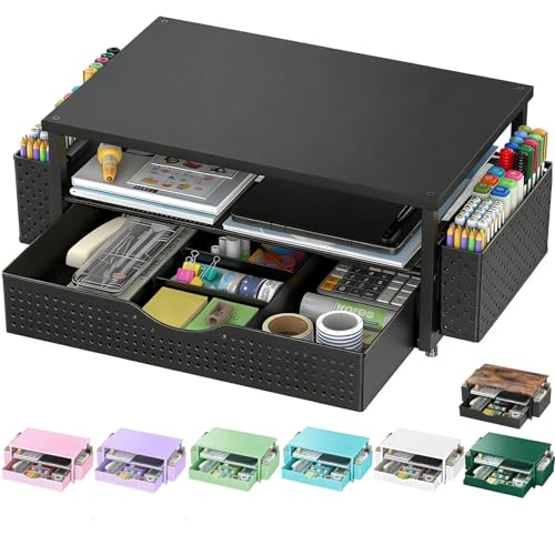 Spacrea black monitor stand with drawer