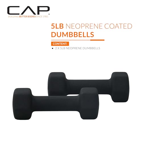 Two black CAP 5 lb hex dumbbells