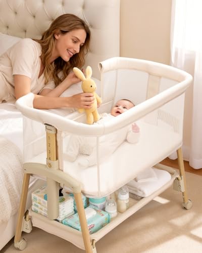 JevrJeur 3-in-1 Baby Bassinet Beige full view