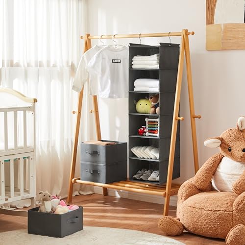Side profile view of MAX Houser 6-tier hanging shelves