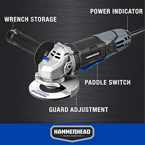 Hammerhead angle grinder showing the 3-position handle