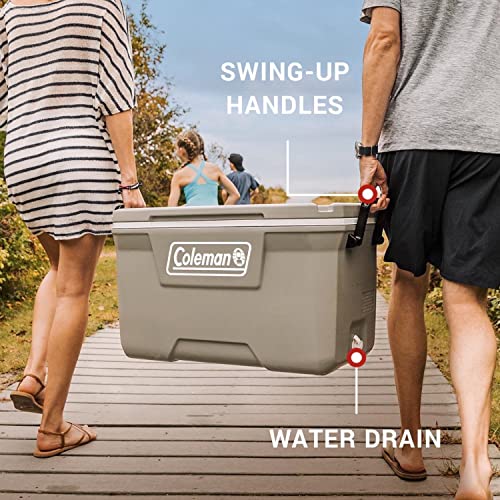 Side view of Coleman 70-Quart Cooler showing swing-up handle