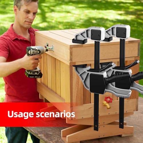 Set of six woodworking clamps in grey