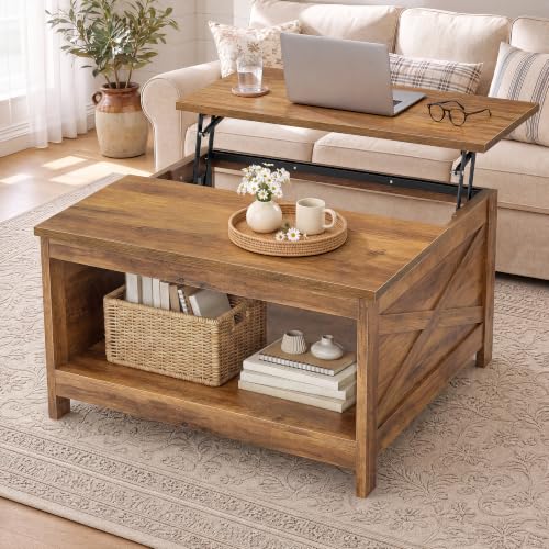 VASAGLE square lift top coffee table in Honey Brown