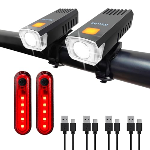 KunHe 4 Pack USB-C Rechargeable Bike Lights set