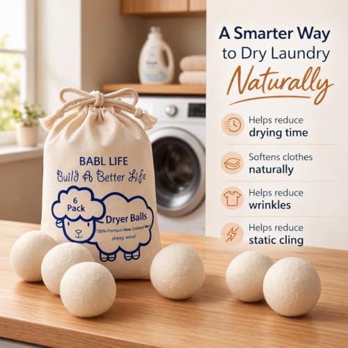 Set of white wool dryer balls for laundry