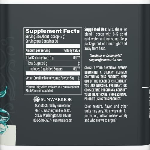 Sunwarrior Creatine powder supplement packaging label details
