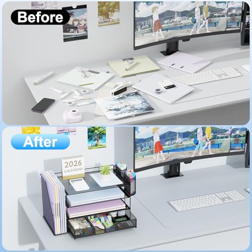 4T-2 desk organizer with file holder and trays