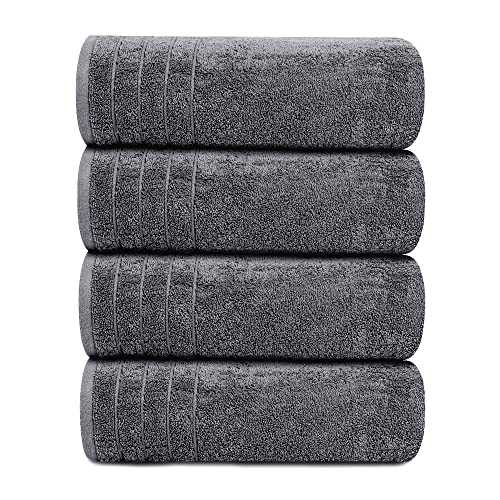 Dark grey towel set displayed on a rack