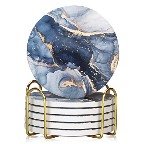 Dksyee navy blue marble coaster set