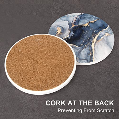 Six round ceramic coasters in stand