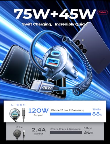Coiled 60-inch cable extending from LISEN charger