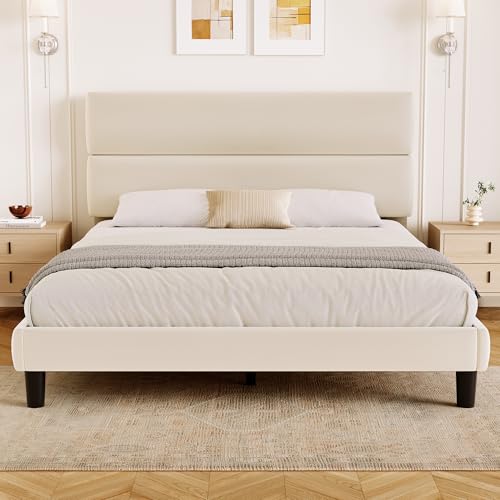 GRUSIGN Queen Size velvet platform bed frame