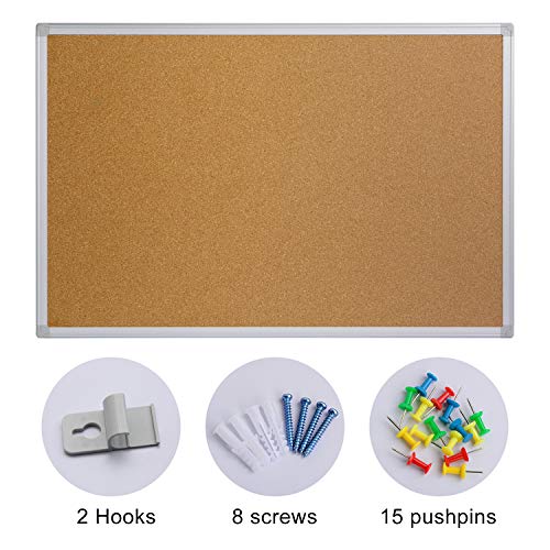 Full product view of the silver framed cork board