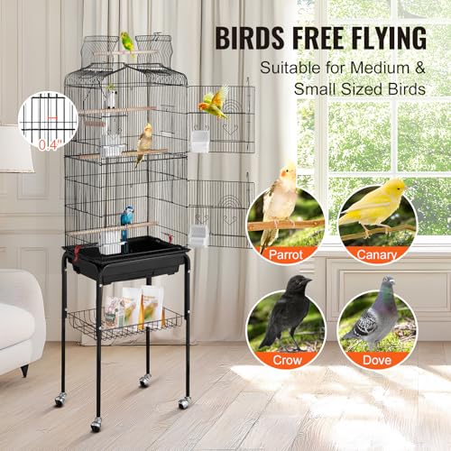 Bird cage rolling stand with storage shelf