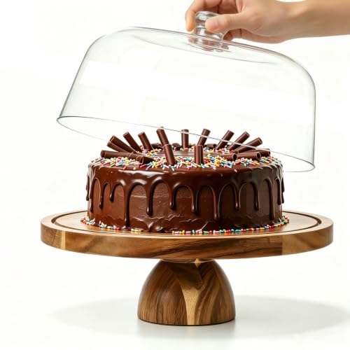 JOCHER 12 inch acacia wood cake stand with lid