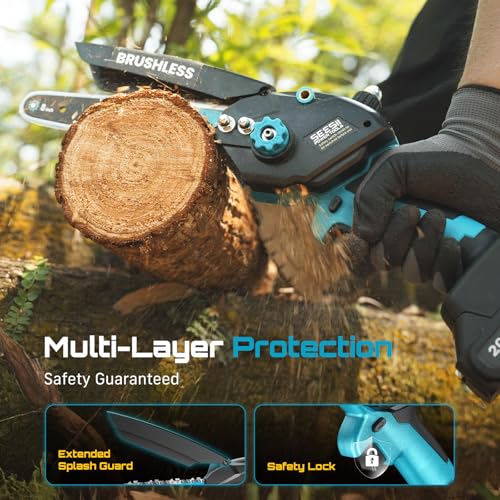 Seesii mini chainsaw with protective sleeve