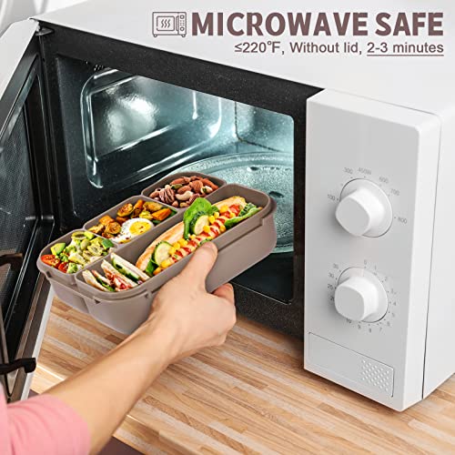 Brown 4-compartment lunch box in kitchen setting