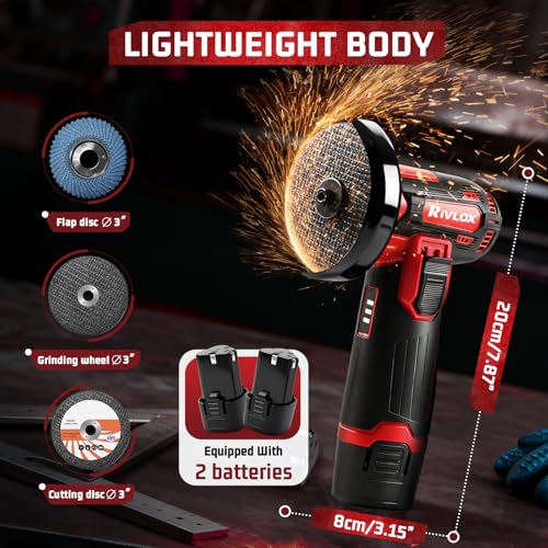 Close up of Rivlox 3-inch mini angle grinder