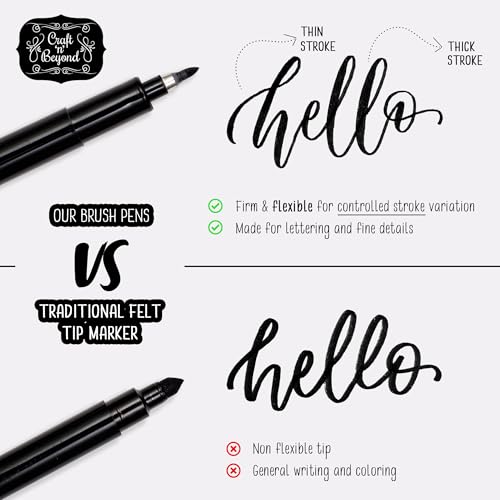 Three black brush pens for hand lettering