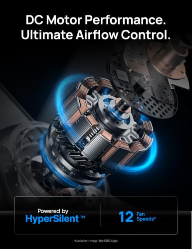DREO ceiling fan showing remote and app interface