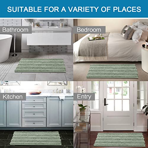 Sage bath rugs displayed in a bathroom