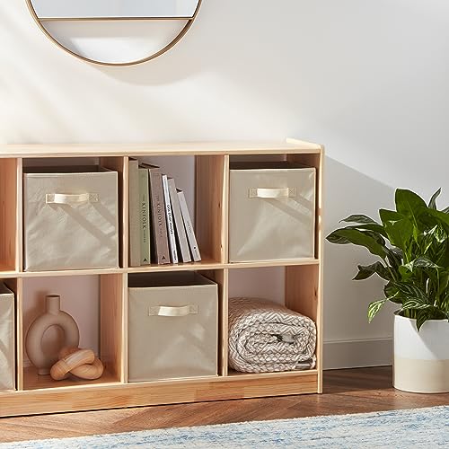Storage cubes organized on a shelving unit