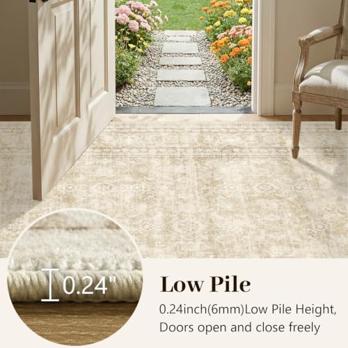 Bedroom floor with beige area rug