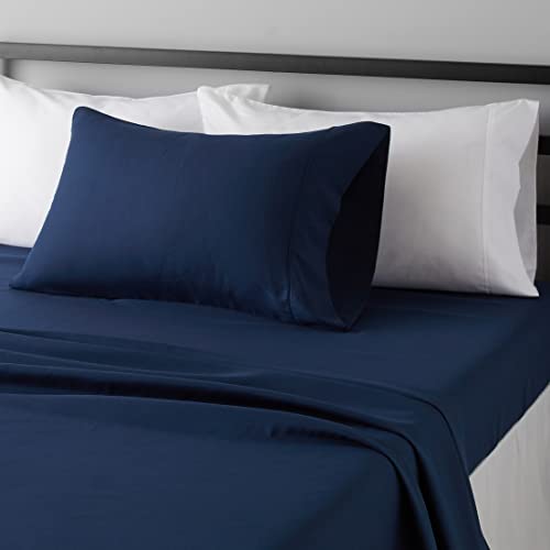 Basics Lightweight Microfiber Twin Sheet Set Navy Blue flat view