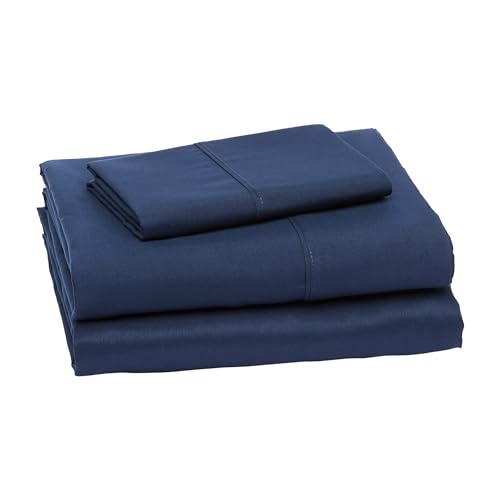 Navy Blue bedding set on a twin bed