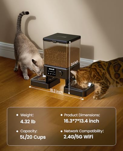 two cats eating from oneisall feeder