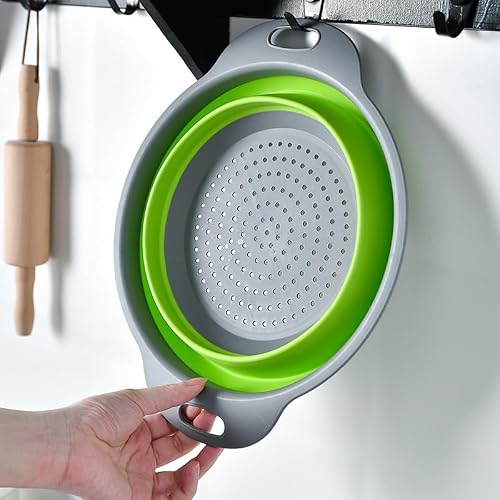 Emptycolor green kitchen strainers on counter