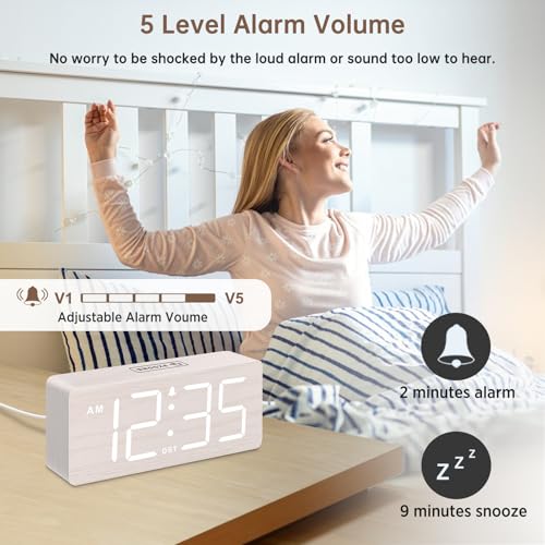 Side profile of DreamSky white wooden clock