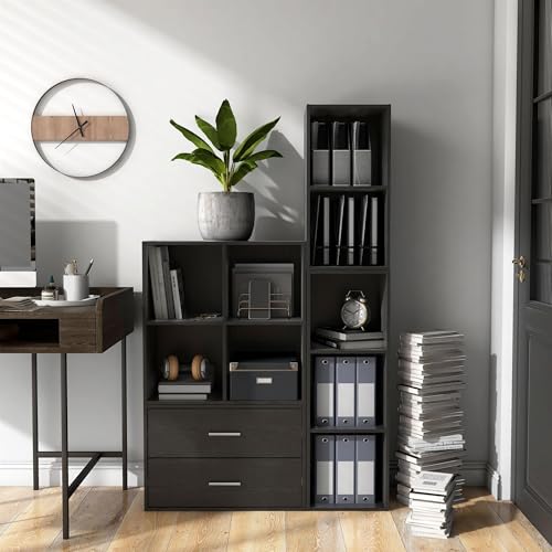 Front view of black 4-cube wood organizer